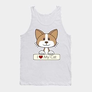 Brown and White Cat - I Love My Cat Tank Top